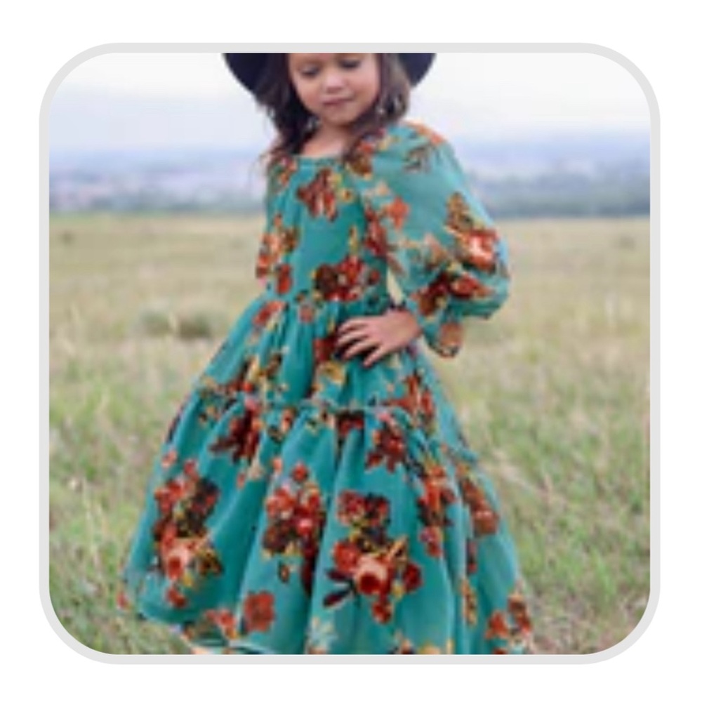 Joyfolie Mia Joy Girls Teal Floral with petticoat size 5
